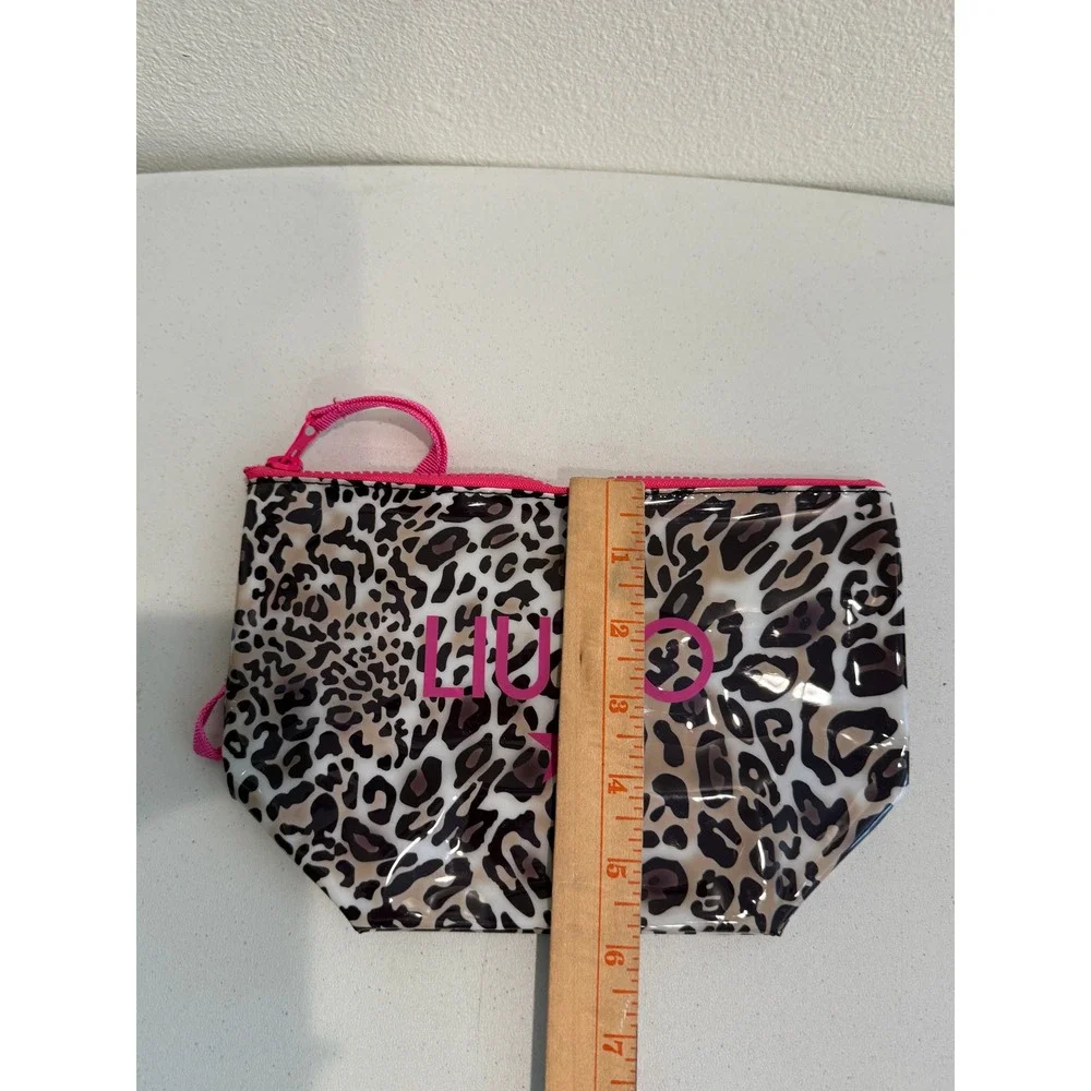 Liu Jo Leopard Print Cosmetic Bag Pink Wristlet Strap Animal‎ Print Makeup Pouch